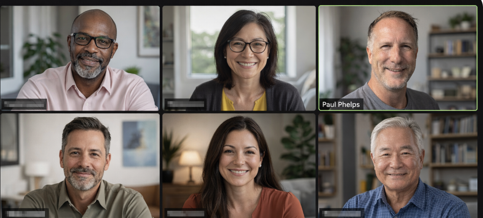 Small group of executives learning together on a video call